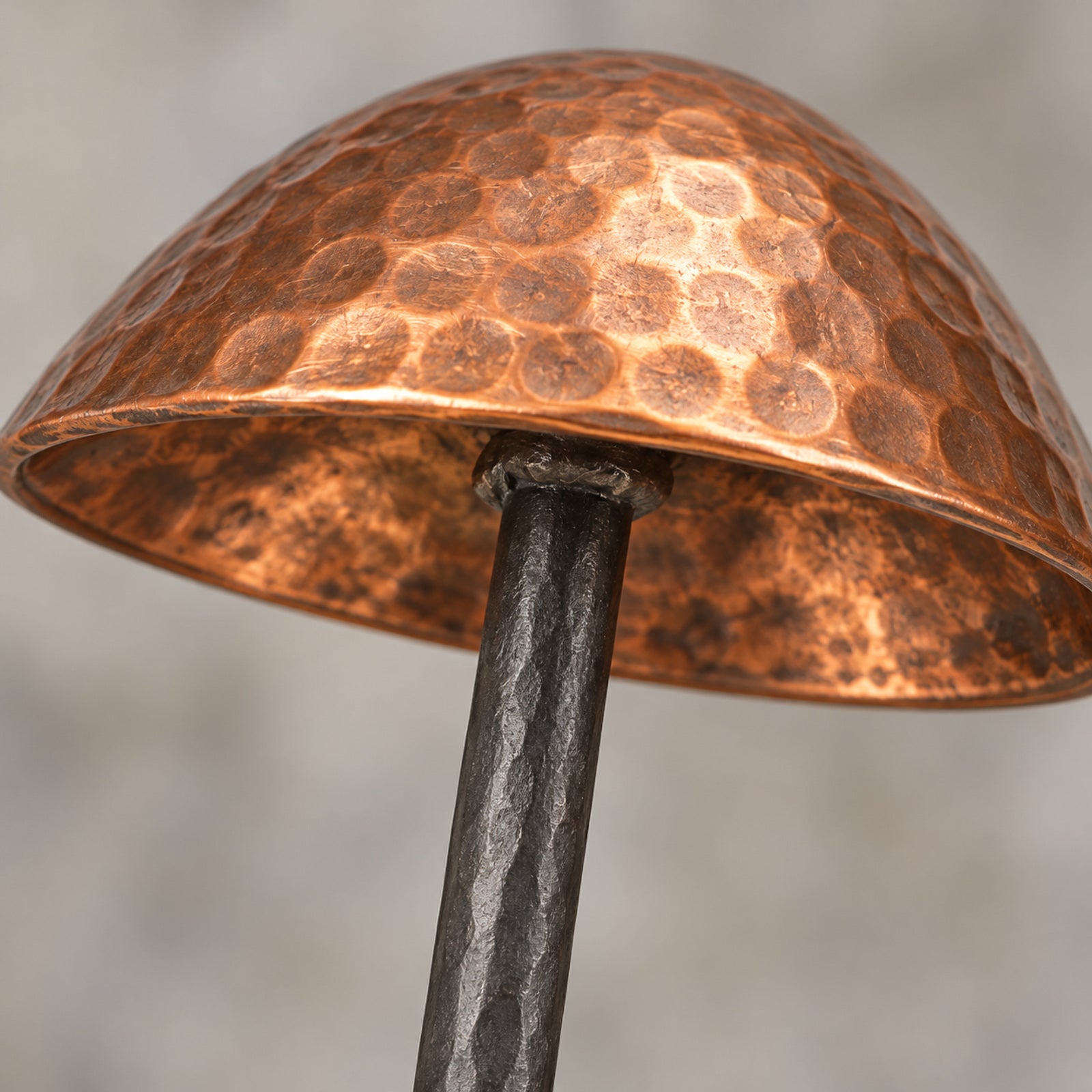 Hammered copper-finish surface detail